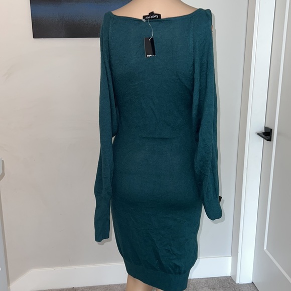 Womens Dress L Dark Emerald Green Long Cold Shoulder Sleeve size - Picture 4 of 4